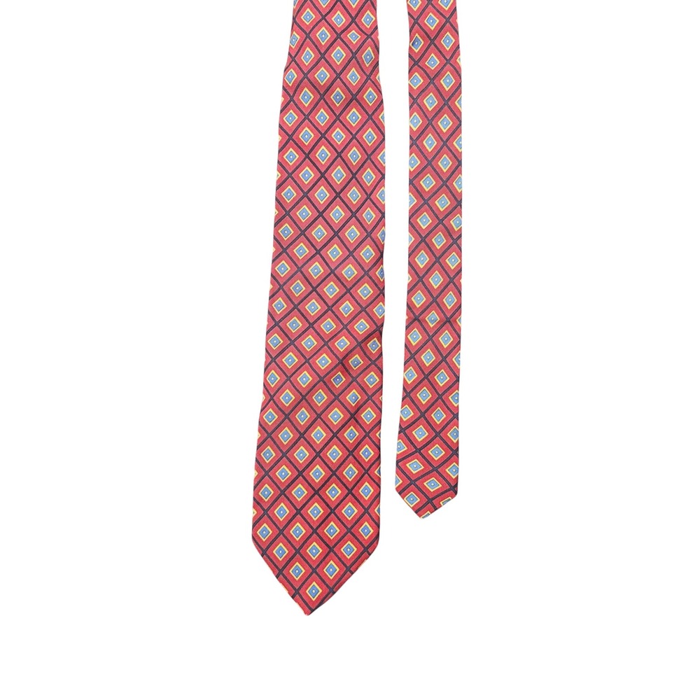 Luciano Barbera Necktie Red Blue Yellow Geometric‎ Silk Italy Luxury Academia